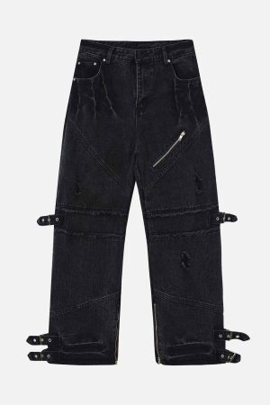 Concert Outfit Hip-Hop Retro Wash Denim Straight-Leg Pants