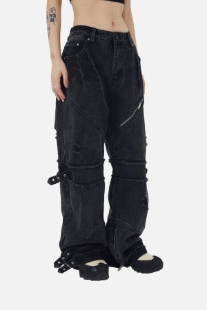 Concert Outfit Hip-Hop Retro Wash Denim Straight-Leg Pants