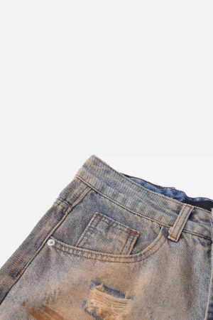 Concert Outfit Hip-Hop Ripped Mud-Dyed Jeans