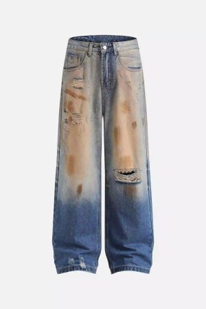 Concert Outfit Hip-Hop Ripped Mud-Dyed Jeans