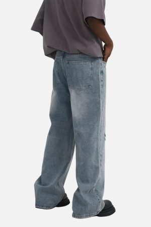 Concert Outfit Hip-Hop Shining Cross Hot Diamond Distressed Washed  Baggy Jeans