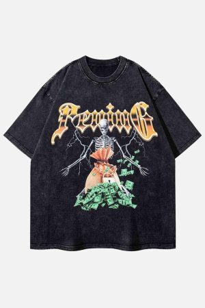 Concert Outfit Hip Hop Skull Print T-Shirt