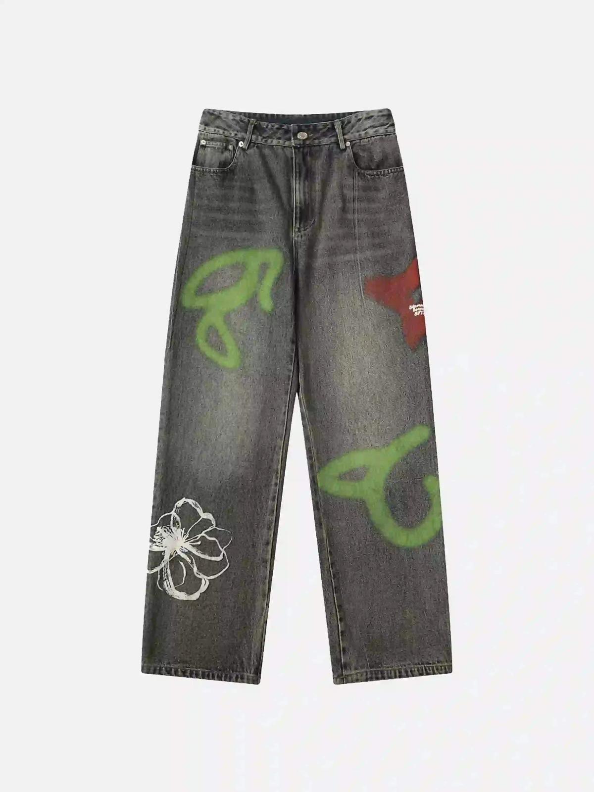 Concert Outfit Hip Hop Street Graffiti Jeans Concert Outfit Hip Hop Street Graffiti Jeans