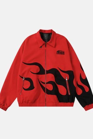 Concert Outfit Hip Hop Street Patches Flame Lapel Jacket