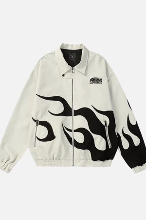 Concert Outfit Hip Hop Street Patches Flame Lapel Jacket