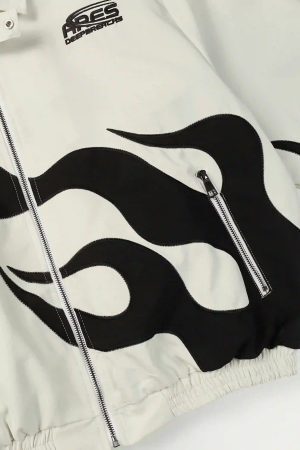 Concert Outfit Hip Hop Street Patches Flame Lapel Jacket