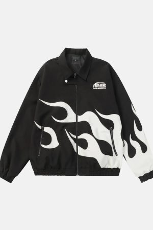 Concert Outfit Hip Hop Street Patches Flame Lapel Jacket