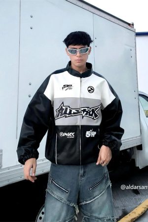 Concert Outfit Hip-Hop Street Style Stitching Pu Motorcycle Jacket