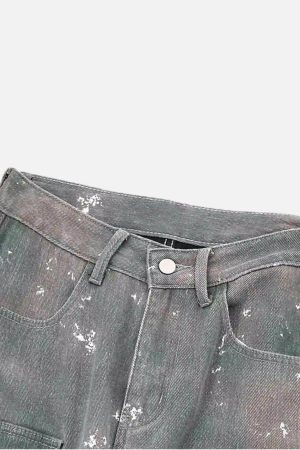 Concert Outfit Hip-Hop Style Ink-Splashed Camouflage Y2K Jeans