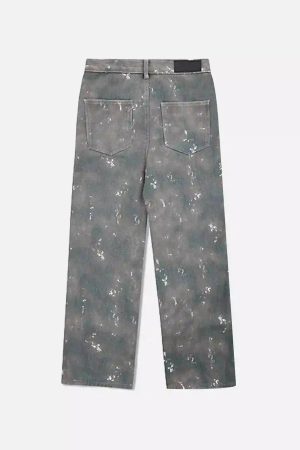Concert Outfit Hip-Hop Style Ink-Splashed Camouflage Y2K Jeans