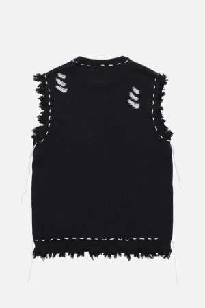Concert Outfit Hole Raw Edge Sweater Vest