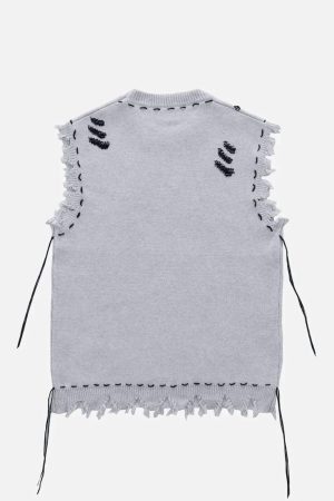 Concert Outfit Hole Raw Edge Sweater Vest