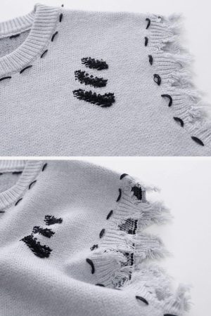 Concert Outfit Hole Raw Edge Sweater Vest