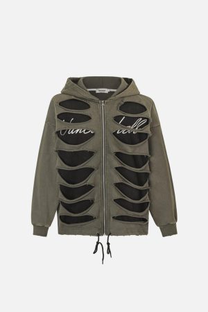 Concert Outfit Hollow Hole Zipper Hoodie