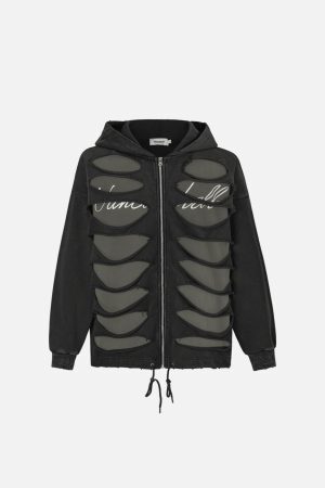 Concert Outfit Hollow Hole Zipper Hoodie
