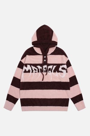 Concert Outfit Hooded Striped Knit Sweater