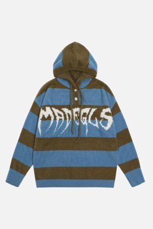 Concert Outfit Hooded Striped Knit Sweater