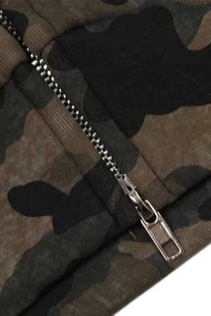 Concert Outfit Hotfix Rhinestones Camouflage Fur Hooded Fleece Jacket