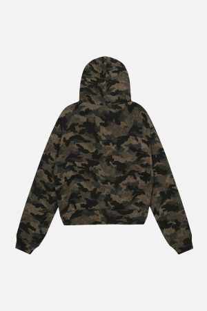 Concert Outfit Hotfix Rhinestones Camouflage Fur Hooded Fleece Jacket