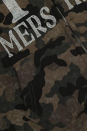 Concert Outfit Hotfix Rhinestones Camouflage Fur Hooded Fleece Jacket