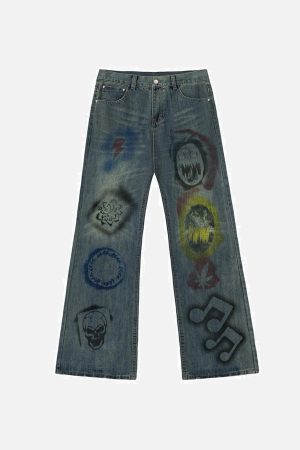 Concert Outfit Icon Graffiti Print Jeans