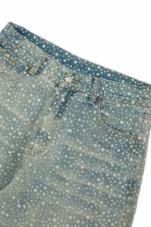 Concert Outfit Ink Splashed Hotfix Rhinestone Baggy Jeans