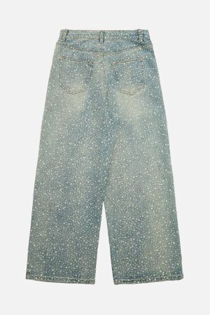 Concert Outfit Ink Splashed Hotfix Rhinestone Baggy Jeans