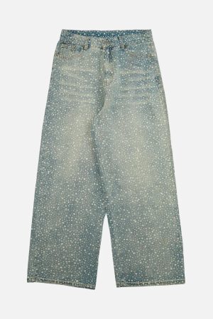 Concert Outfit Ink Splashed Hotfix Rhinestone Baggy Jeans