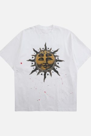 Concert Outfit Ink-Splashed Sun God Worn T-Shirt