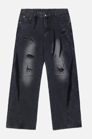 Concert Outfit Irregular Patch Ripped Jeans