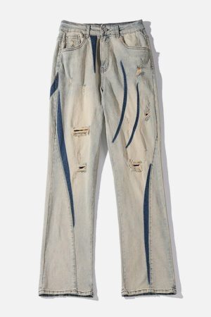 Concert Outfit Irregular Patch Ripped Jeans