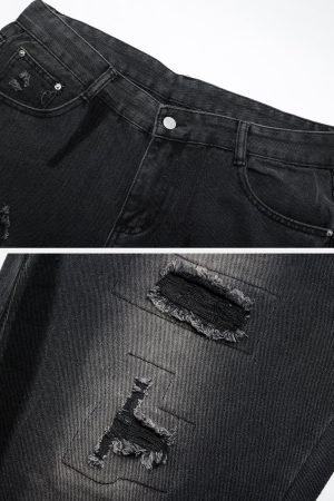 Concert Outfit Irregular Patch Ripped Jeans