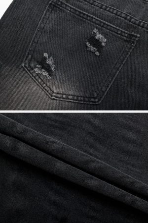 Concert Outfit Irregular Patch Ripped Jeans