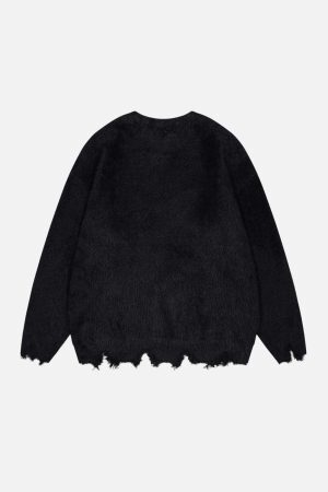 Concert Outfit Irregular Patchwork Distressed Sweater