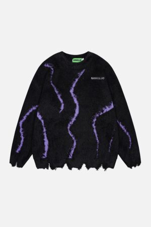 Concert Outfit Irregular Patchwork Distressed Sweater