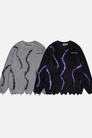 Concert Outfit Irregular Patchwork Distressed Sweater