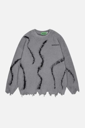 Concert Outfit Irregular Patchwork Distressed Sweater