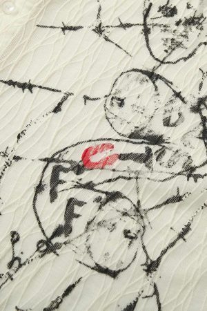 Concert Outfit Irregular Pleated Print Shirt