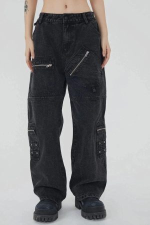 Concert Outfit Irregular Pocket Washed Jeans