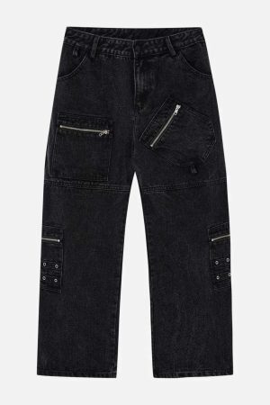 Concert Outfit Irregular Pocket Washed Jeans
