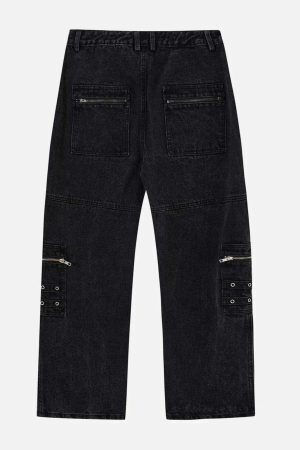 Concert Outfit Irregular Pocket Washed Jeans