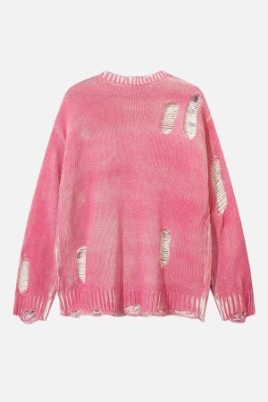 Concert Outfit Irregular Ripped Round Neck Sweater