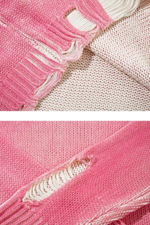 Concert Outfit Irregular Ripped Round Neck Sweater