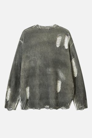 Concert Outfit Irregular Ripped Round Neck Sweater