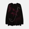 Concert Outfit Irregular Ripped Skeleton Zipper Chain Knit Sweater
