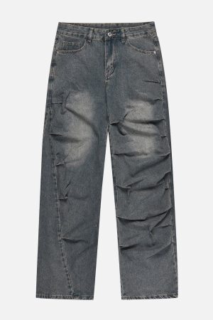 Concert Outfit Irregular Wrinkle Jeans