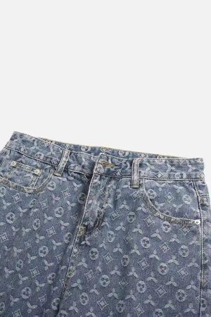 Concert Outfit Jacquard Baggy Denim Jeans