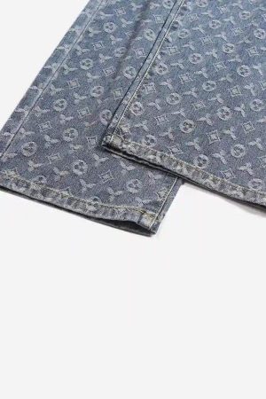 Concert Outfit Jacquard Baggy Denim Jeans