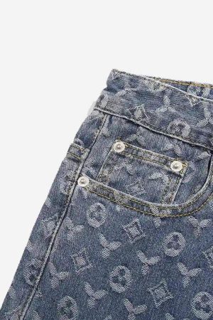 Concert Outfit Jacquard Baggy Denim Jeans