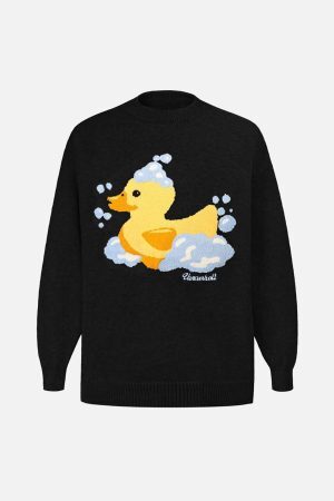 Concert Outfit Jacquard Bathing Duck Crewneck Sweater